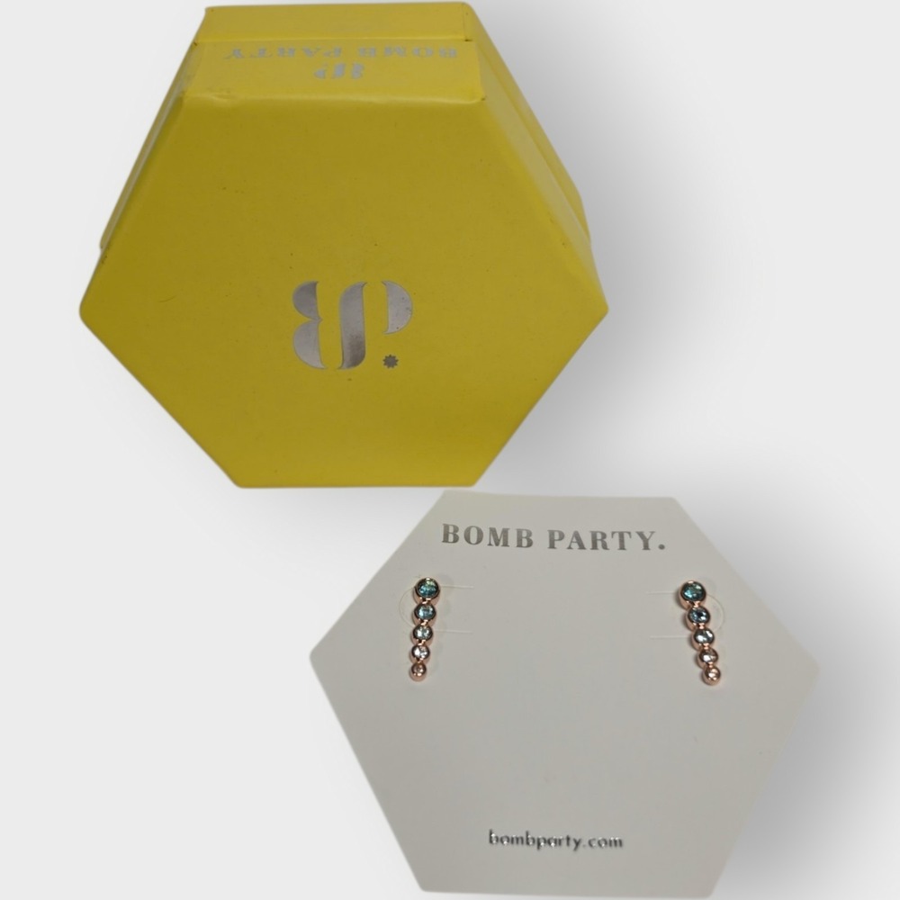 NEW RBP 3152 Lab Created Ombre Swiss Blue Topaz Earrings BOX ROSE‎ GOLD PLATED